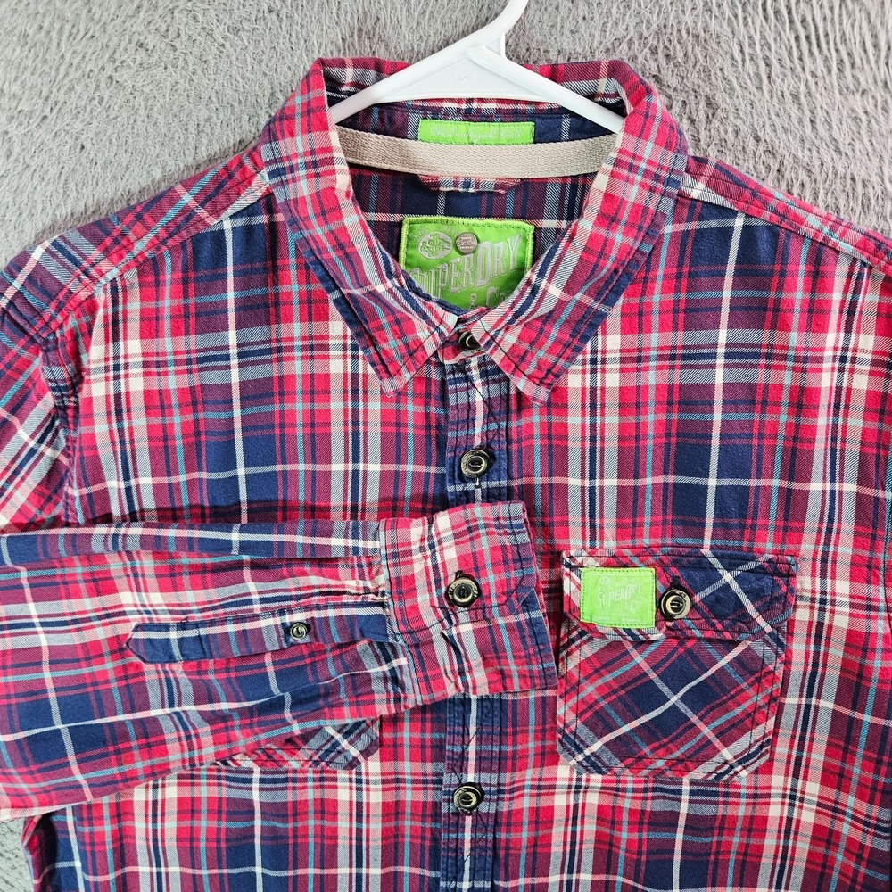 Superdry & Co's Shirt Men XL Button Up‎ Long Sleeve Red Navy Plaid